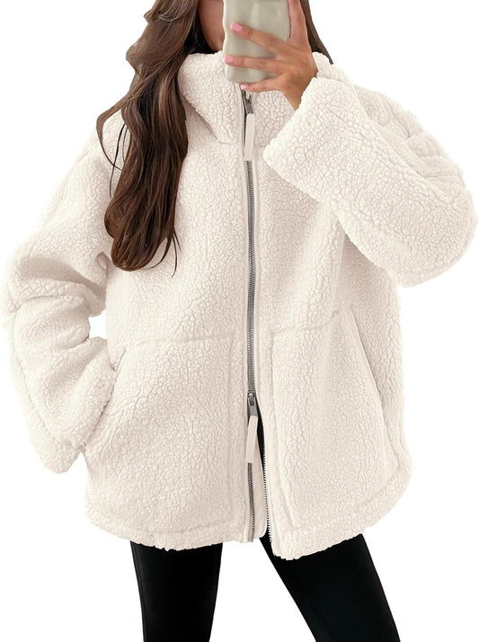 Casual Long Sleeve Oversized Warm Double Zipper Winter Teddy Jacket